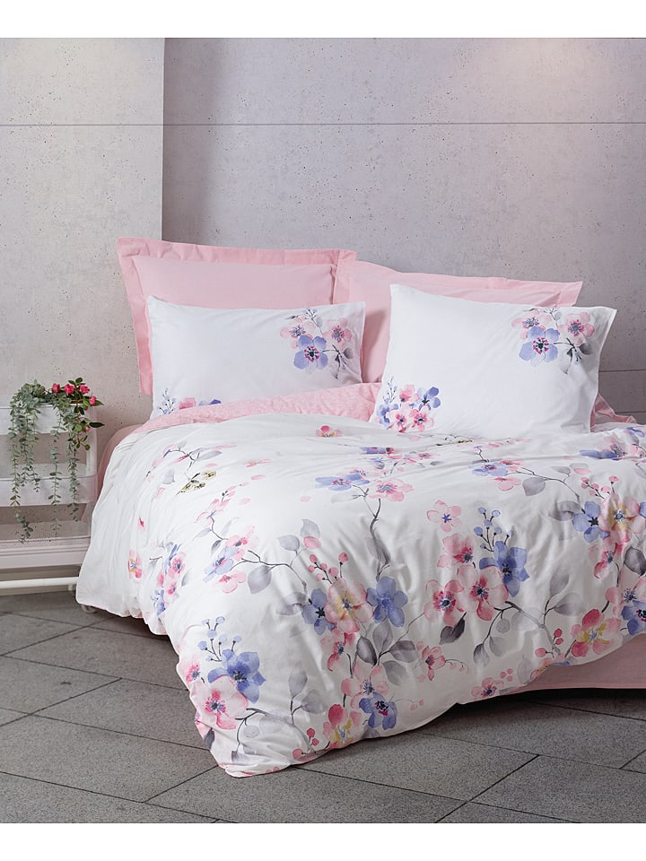 Elizabed Komplet pościeli renforcé w kolorze biało-jasnoróżowym rozmiar: 135x200 cm