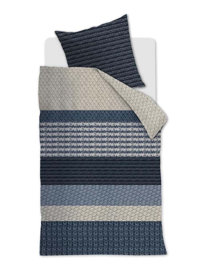 Beddinghouse Komplet pościeli flanelowej "Lance" w kolorze granatowo-beżowym rozmiar: 155x220 cm