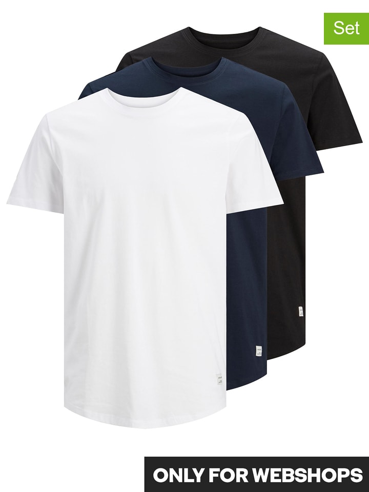 Jack & Jones Koszulki (3 szt.) "Enoa" w kolorze biało-granatowo-czarnym rozmiar: XXL