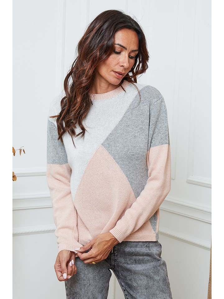 So Cachemire Sweter "Lanos" w kolorze jasnoróżowo-szaro-białym rozmiar: L