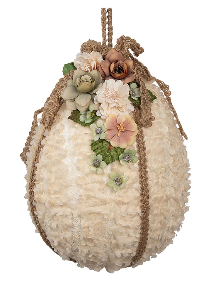 Clayre & Eef Zawieszka dekoracyjna "Egg" w kolorze kremowym - wys. 29 x Ø 20 cm rozmiar: onesize