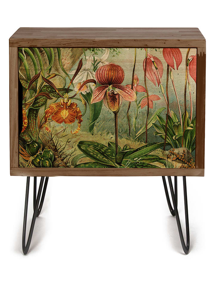 Madre Selva Stolik nocny w kolorze jasnobrązowym ze wzorem - 42 x 50 x 32 cm rozmiar: onesize