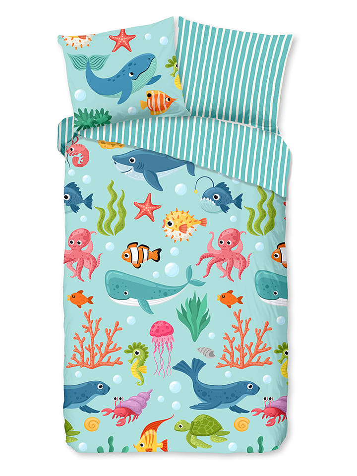 Good Morning Komplet pościeli "Ocean" w kolorze turkusowym rozmiar: 140x220 cm