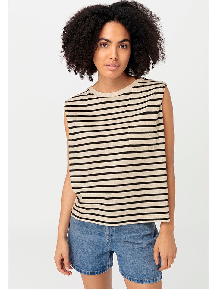 Hessnatur Top w kolorze kremowo-czarnym rozmiar: 40
