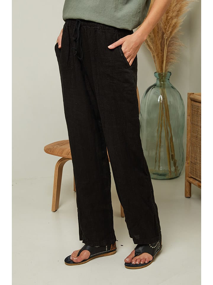 La Compagnie Du Lin Lniane spodnie "Nadira" w kolorze czarnym rozmiar: M