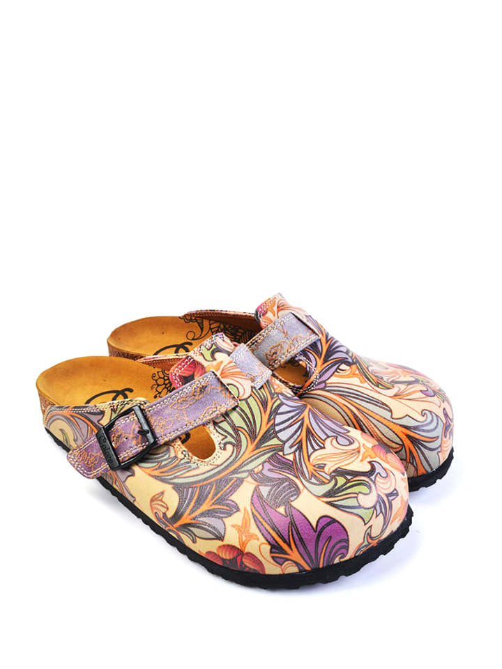 Calceo Chodaki w kolorze beżowo-fioletowym ze wzorem rozmiar: 42