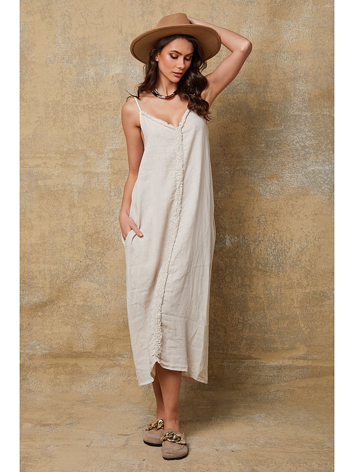 Joséfine Lniana sukienka "Louisa" w kolorze beżowym rozmiar: M