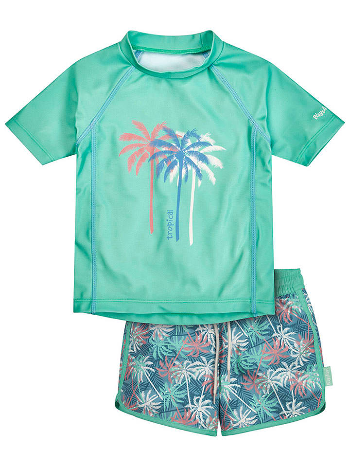 Playshoes 2-częściowy zestaw kąpielowy "Palms" w kolorze zielono-jasnoróżowym rozmiar: 110/116