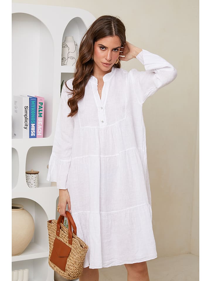 Rodier Lin Lniana sukienka w kolorze białym rozmiar: S/M