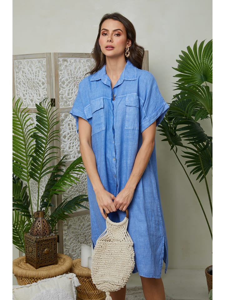 Lin Passion Lniana sukienka w kolorze niebieskim rozmiar: 38/40