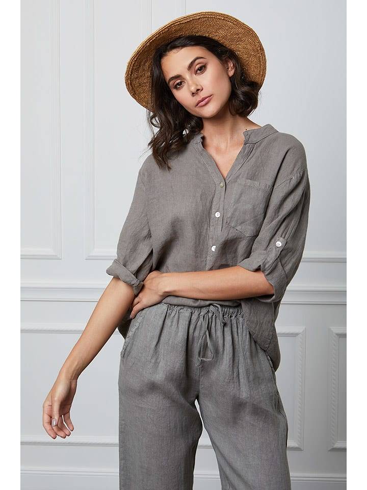 La Compagnie Du Lin Lniana bluzka "Helya" w kolorze szarym rozmiar: M