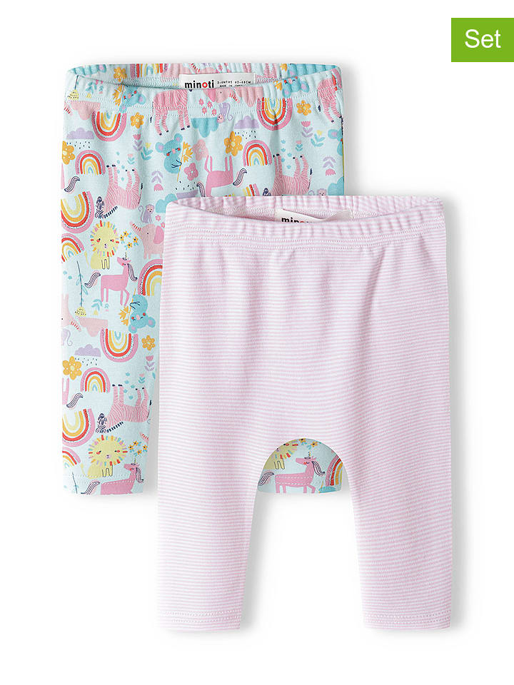 Minoti Legginsy (2 pary) w kolorze jasnoróżowym i turkusowym rozmiar: 74/80