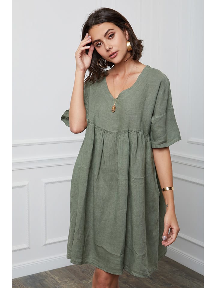 La Compagnie Du Lin Sukienka lniana "Sophia" w kolorze khaki rozmiar: L