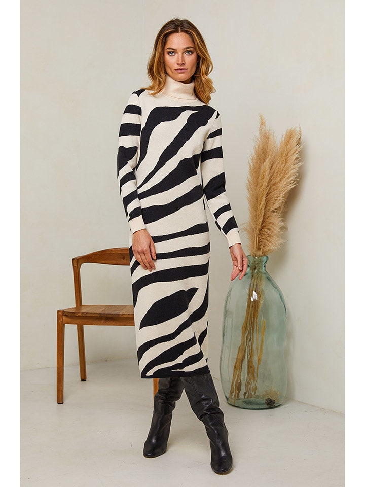 Plume Sukienka dzianinowa "Abelardo" w kolorze czarno-kremowym rozmiar: L