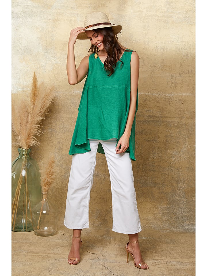 Joséfine Lniany top "Ottilie" w kolorze zielonym rozmiar: L