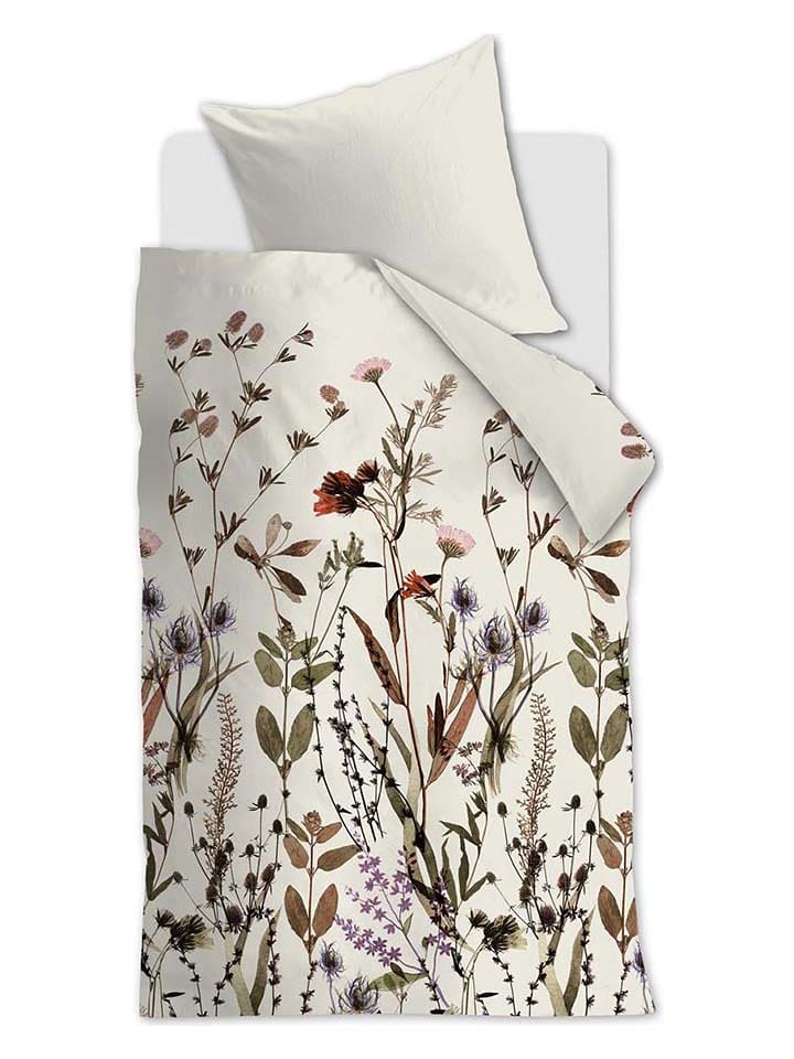 Ambiante Komplet pościeli satynowej "Dry Flowers" w kolorze kremowym ze wzorem rozmiar: 135x200 cm