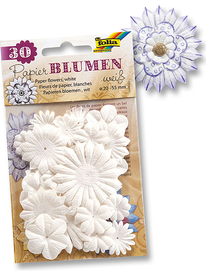 Papierowe kwiatki (30 szt.) w kolorze białym