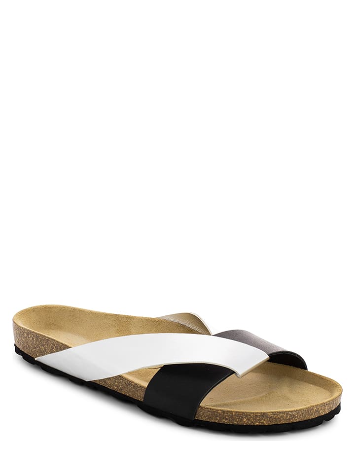 Sunbay Skórzane klapki "Rita" w kolorze srebrno-czarnym rozmiar: 38