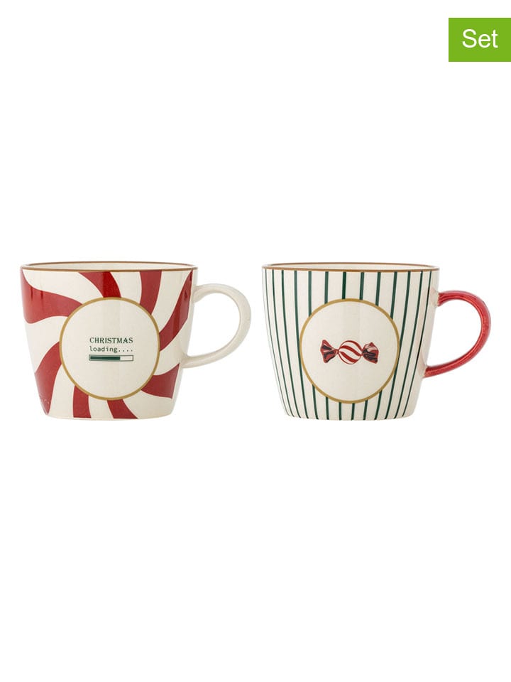 Bloomingville Kubki jumbo (2 szt.) "Yule" w kolorze kremowo-czerwono-zielonym - 380 ml rozmiar: onesize