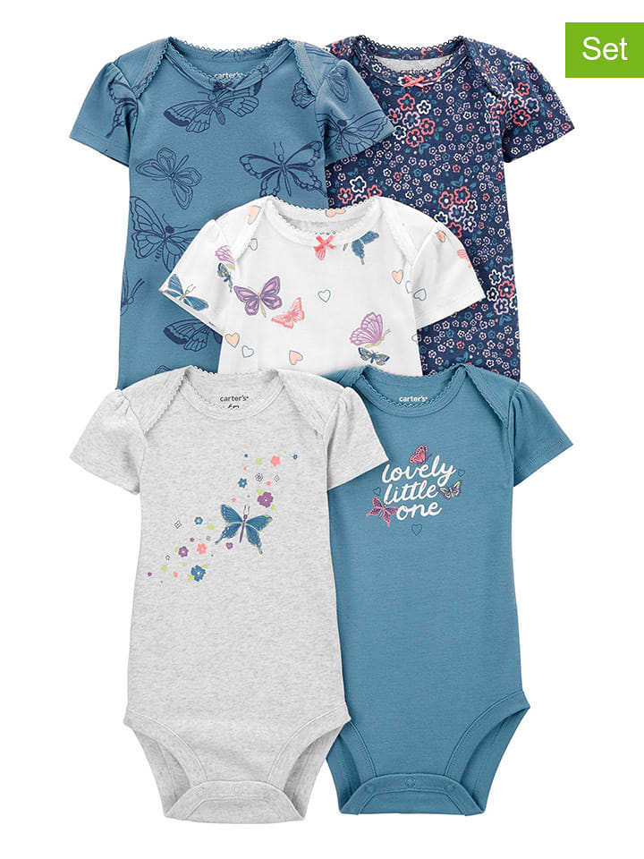 carter's Body (5 szt.) w kolorze niebiesko-szaro-białym rozmiar: 86