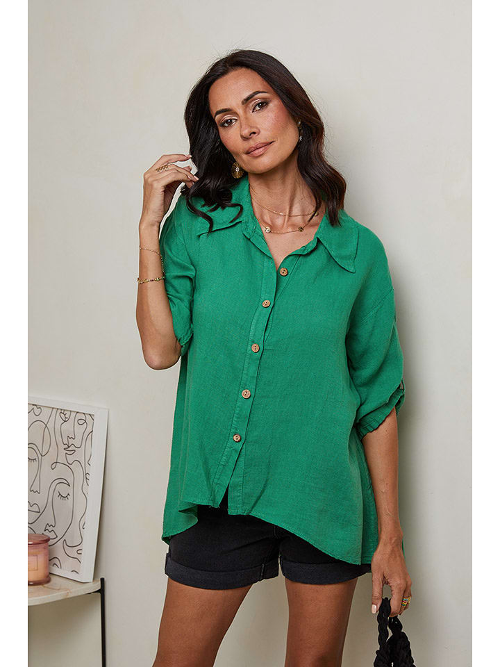 Le Monde du Lin Lniana koszula w kolorze zielonym rozmiar: 40/42