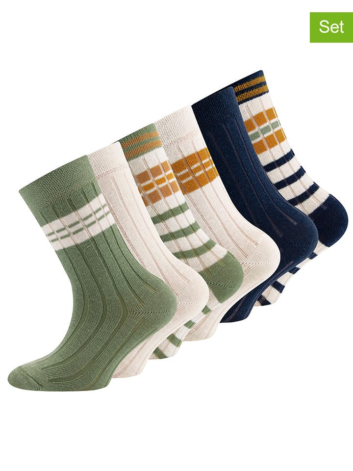 ewers Skarpetki (6 par) "Rippe" w kolorze oliwkowo-kremowo-beżowym rozmiar: 31-34