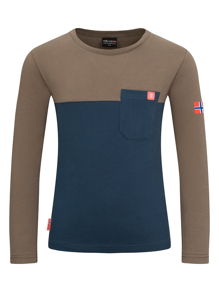 Trollkids Koszulka funkcyjna "Bergen" w kolorze brązowo-granatowym rozmiar: 140