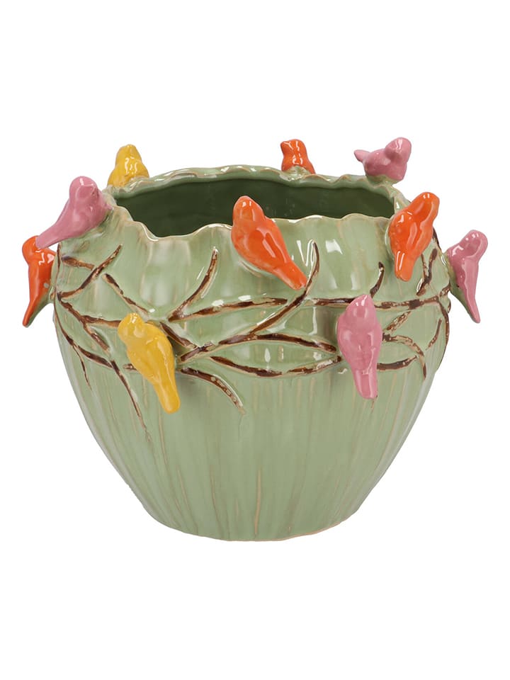 daan kromhout Doniczka "Bird" w kolorze zielonym ze wzorem - wys. 15 x Ø 19 cm rozmiar: onesize