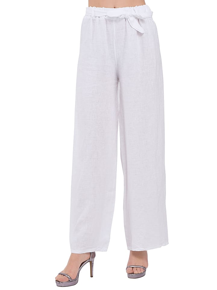 Le Jardin du Lin Lniane spodnie w kolorze białym rozmiar: 38