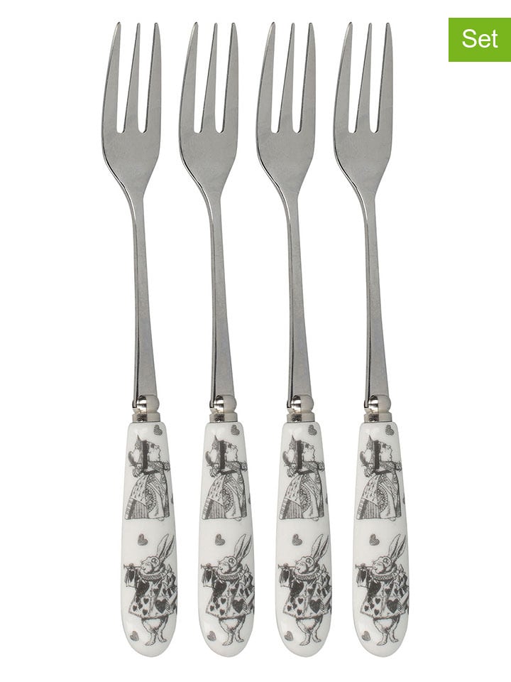 Mikasa Widelczyki (4 szt.) "Alice In Wonderland" w kolorze srebrno-białym do ciasta rozmiar: onesize