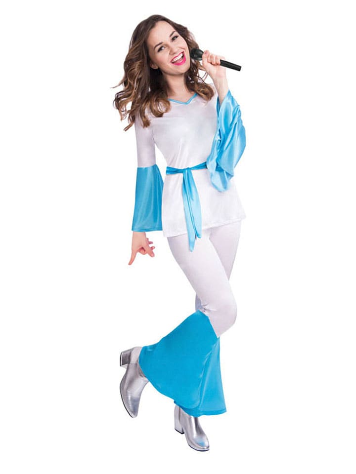 amscan 3-częściowy kostium "70's Pop Queen" w kolorze biało-błękitnym rozmiar: L