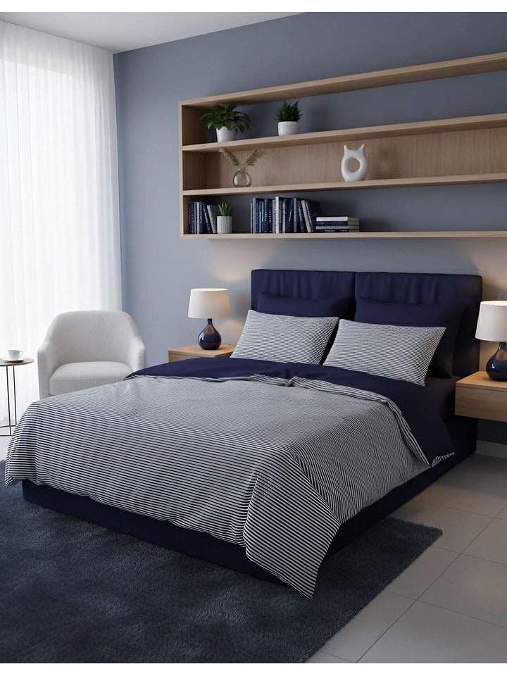 Mijolnir Komplet pościeli renforcé w kolorze granatowo-białym rozmiar: 240x220 cm