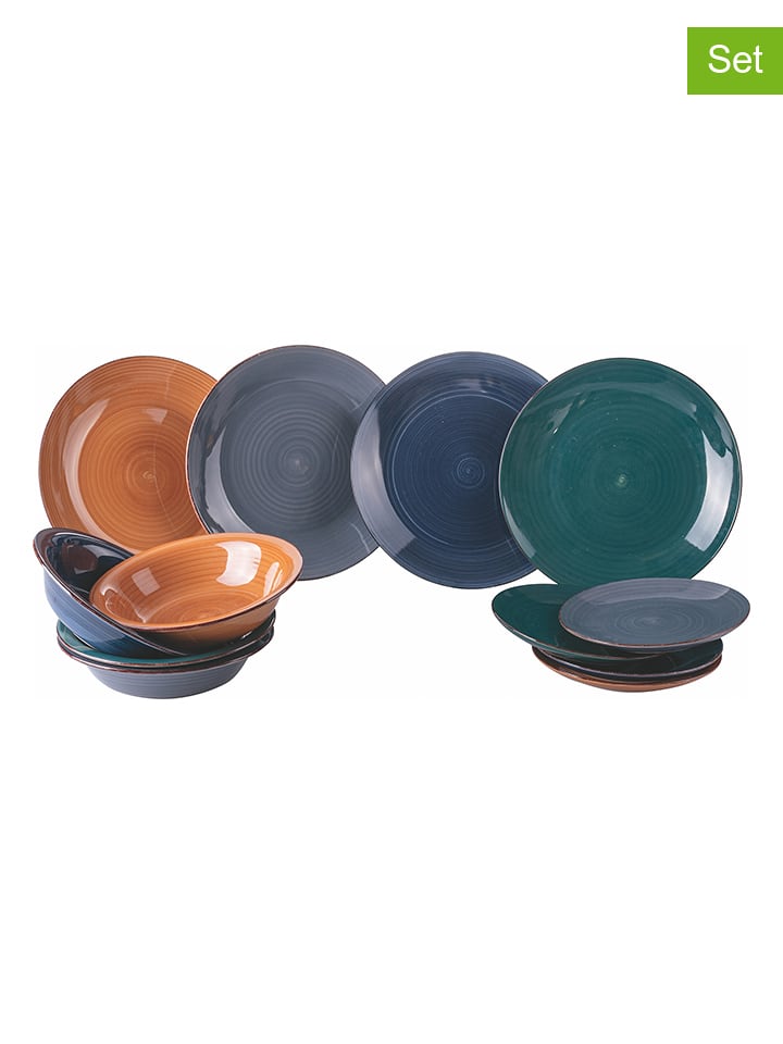 Villa d´Este 12-częściowy zestaw talerzy w kolorze pomarańczowo-granatowo-zielonym rozmiar: onesize