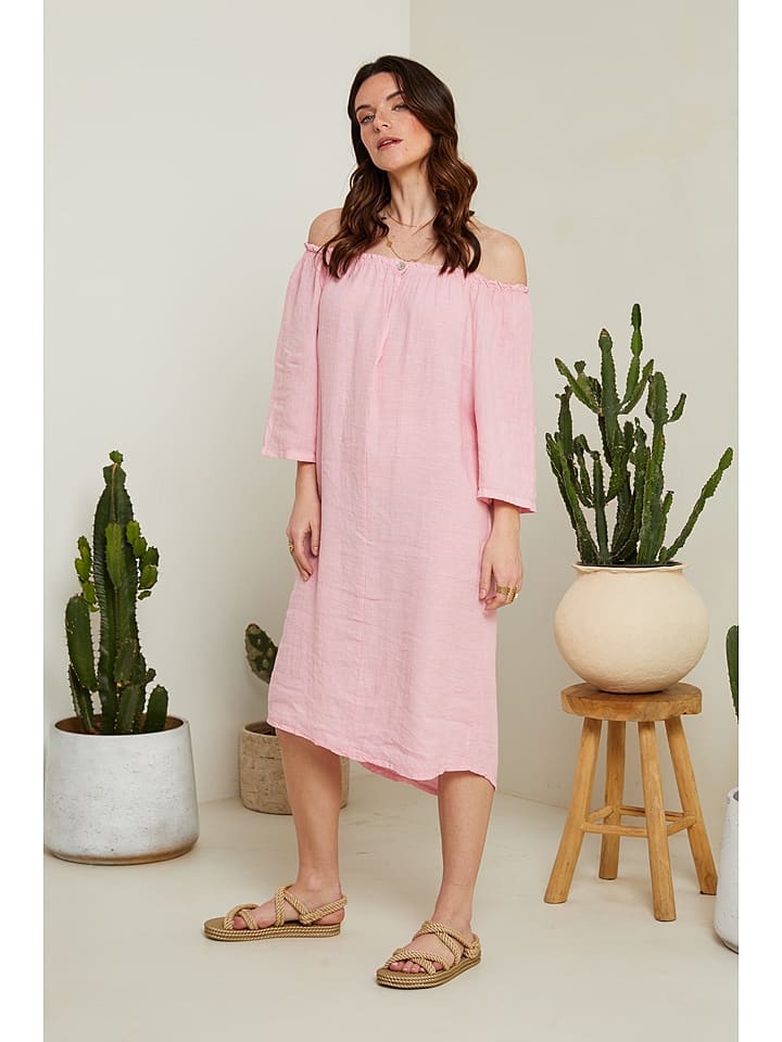 Le Monde du Lin Lniana sukienka w kolorze jasnoróżowym rozmiar: 40/42