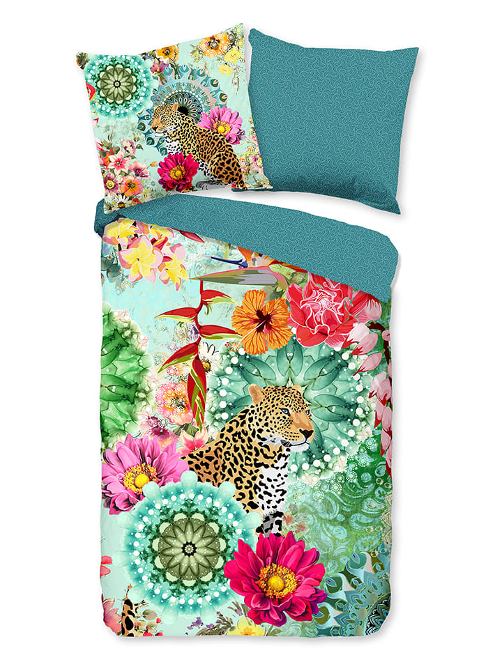 Hip Komplet pościeli satynowej "Ximena" w kolorze zielonym ze wzorem rozmiar: 140x220 cm