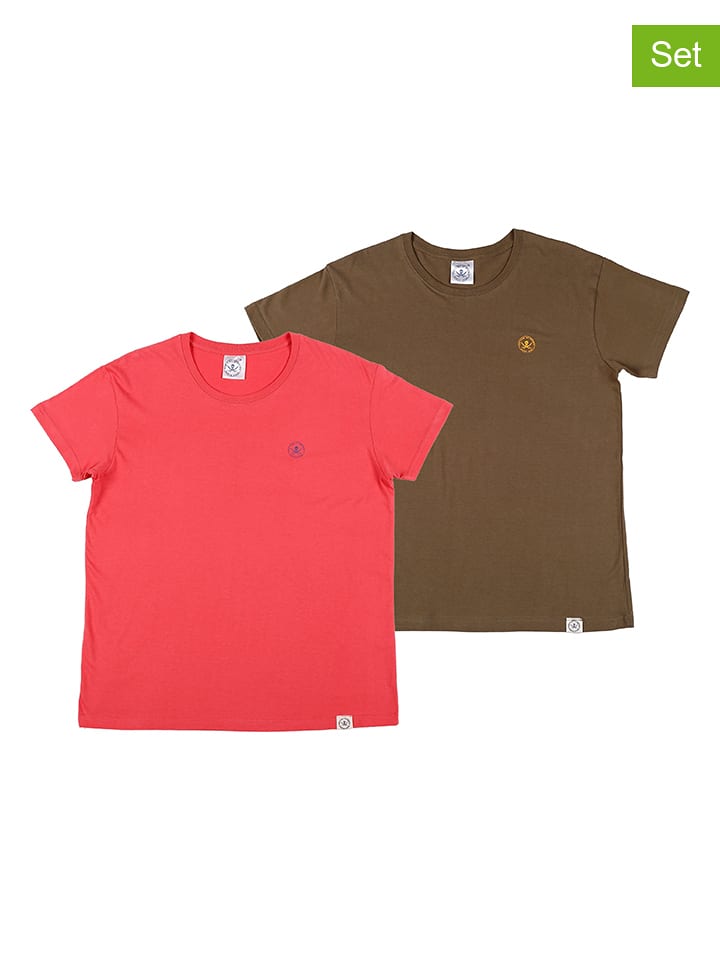 The Time of Bocha Koszulki (2 szt.) w kolorze koralowym i khaki rozmiar: XXL