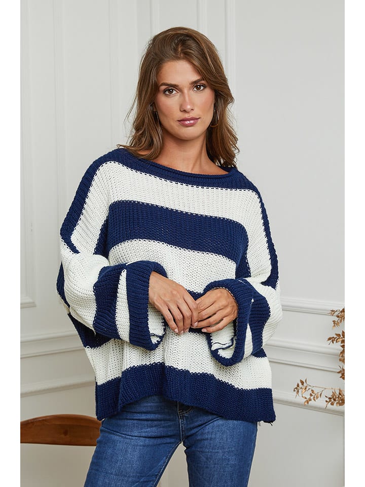 Plume Sweter "Myriam" w kolorze granatowo-białym rozmiar: S