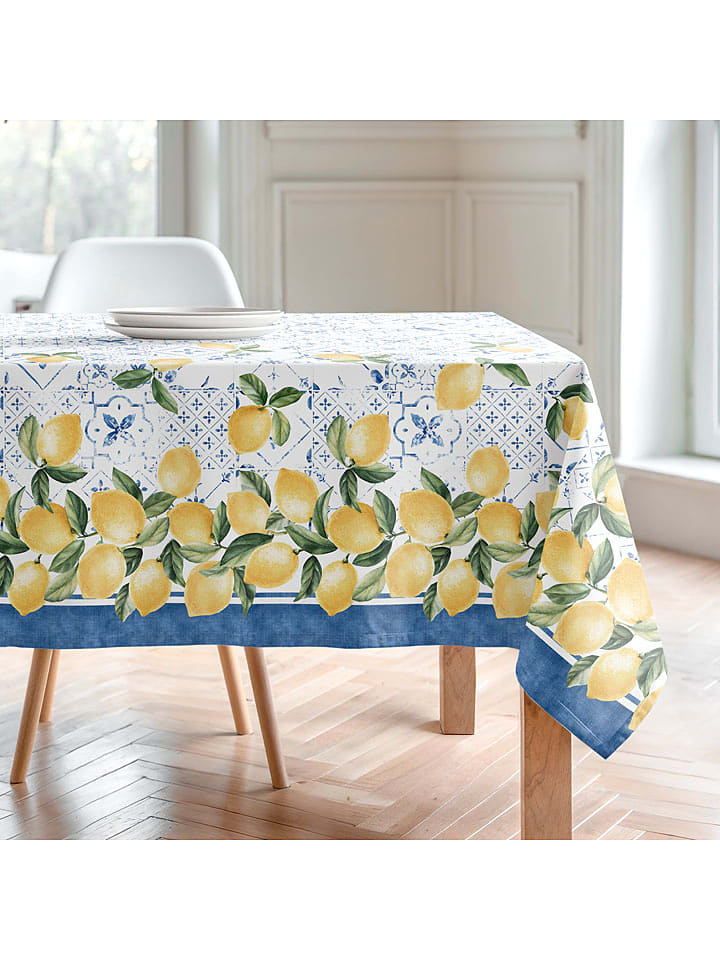 Mint Rugs Obrus "Floral And Tropical Doris" w kolorze biało-niebiesko-żółtym rozmiar: 155x155 cm