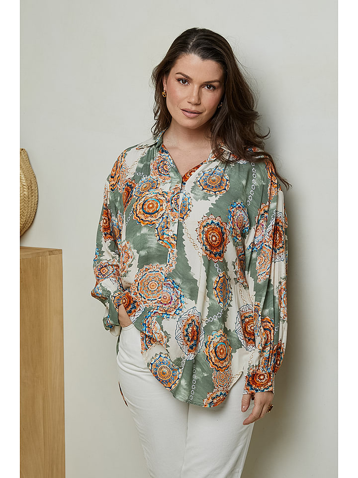 Curvy Lady Bluzka w kolorze oliwkowo-kremowym rozmiar: 44/46