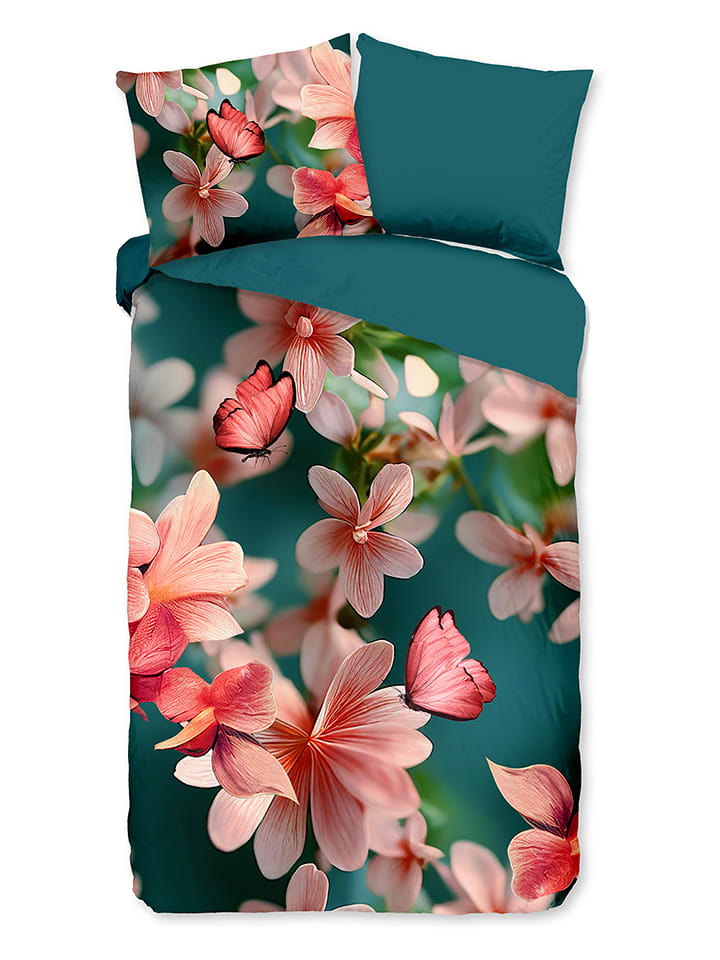 Pure Komplet pościeli "Yeya" w kolorze morsko-jasnoróżowym z mikrofibry rozmiar: 140x200/220 cm