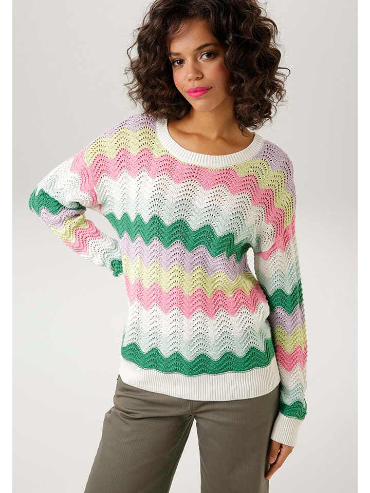 Aniston Sweter w kolorze białym ze wzorem rozmiar: 44