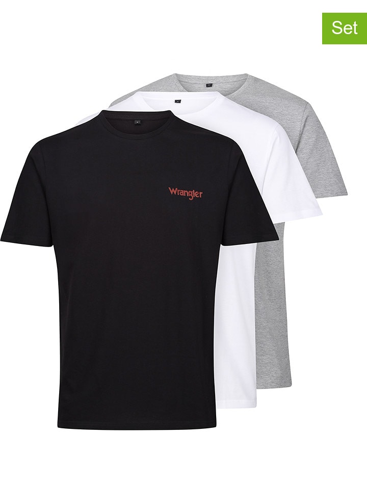 Wrangler Koszulki (3 szt.) "Marston" w kolorze szarym, czarnym i białym rozmiar: S