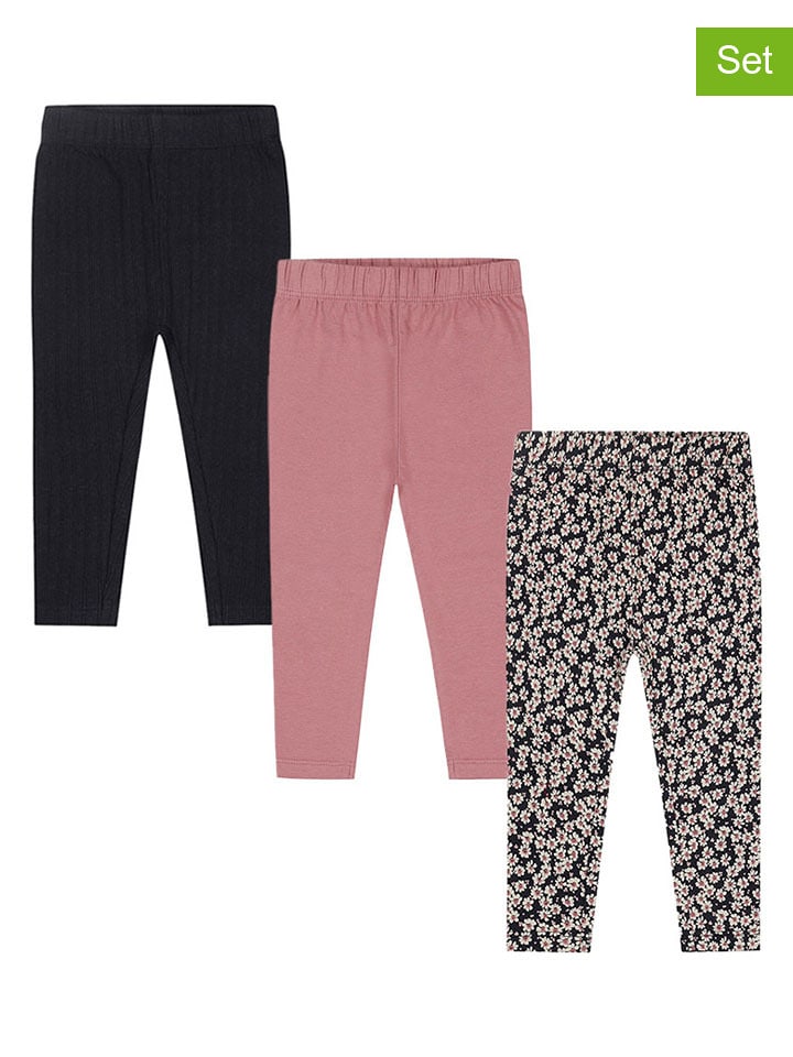 Dirkje Legginsy (3 pary) w kolorze czarno-jasnoróżowym rozmiar: 74
