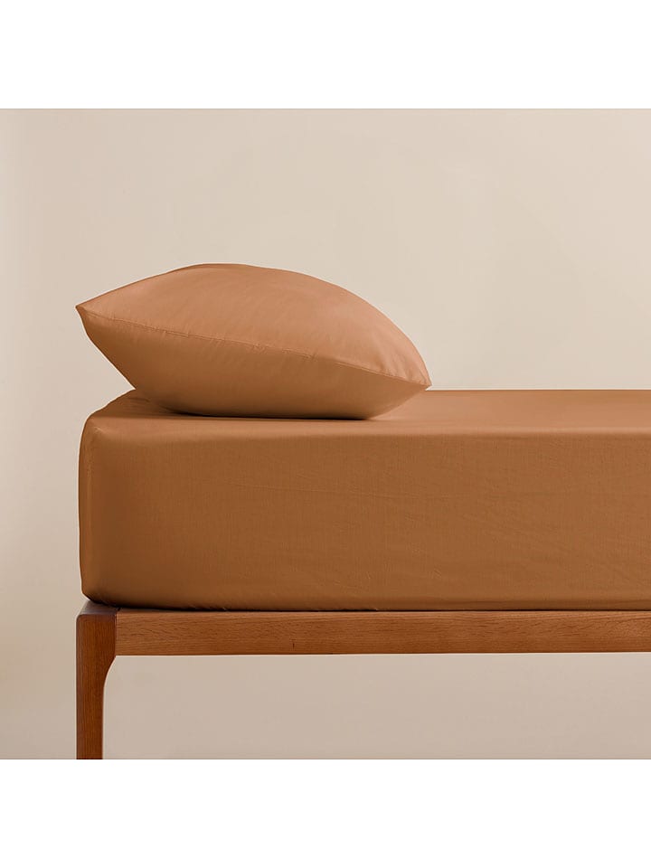 Pierre Cardin Perkalowe prześcieradło w kolorze jasnobrązowym na gumce rozmiar: 160x200 cm