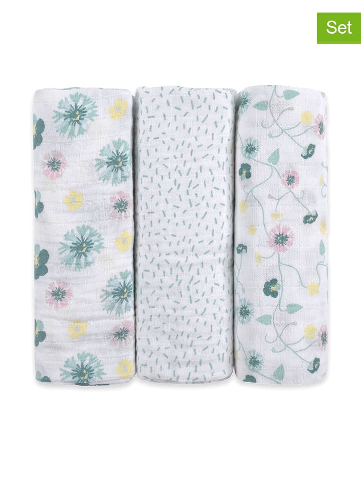 Emma&Noah Pieluszki muślinowe (3 szt.) w kolorze biało-niebieskim rozmiar: 70x70 cm