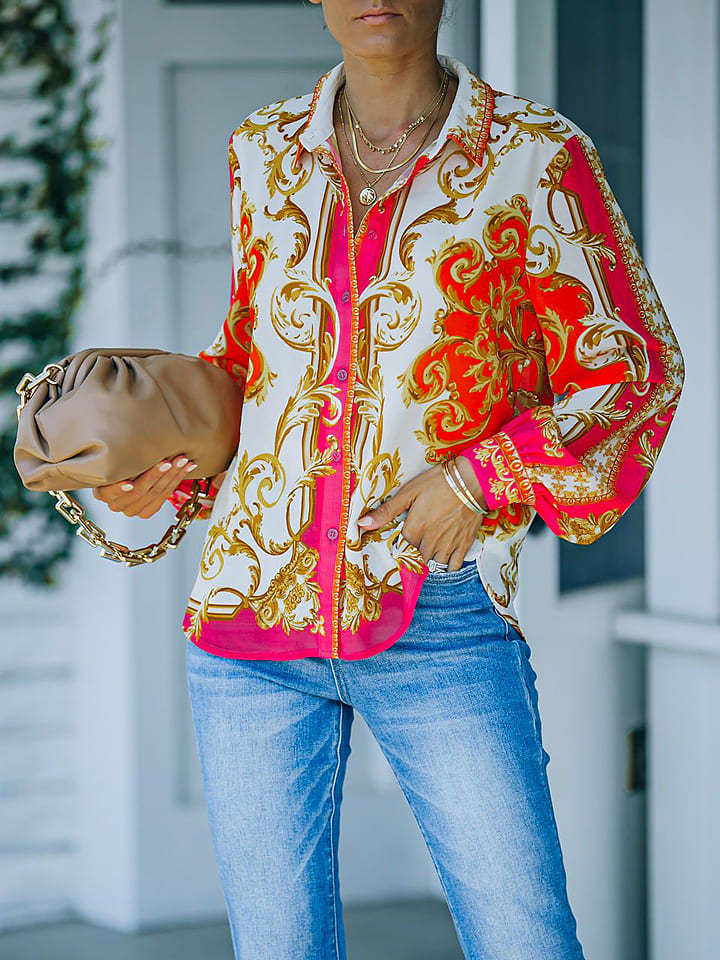 Milan Kiss Koszula w kolorze pomarańczowo-kremowo-różowym rozmiar: M