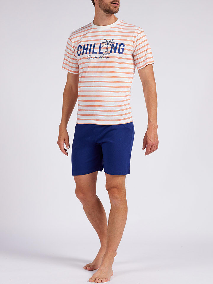 ALAN BROWN Piżama w kolorze biało-pomarańczowo-granatowym rozmiar: M