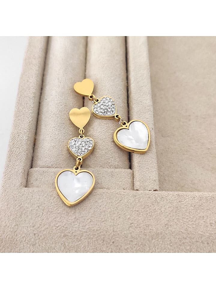 Nakkash Pozłacane kolczyki-wkrętki z cyrkoniami i masą perłową rozmiar: onesize