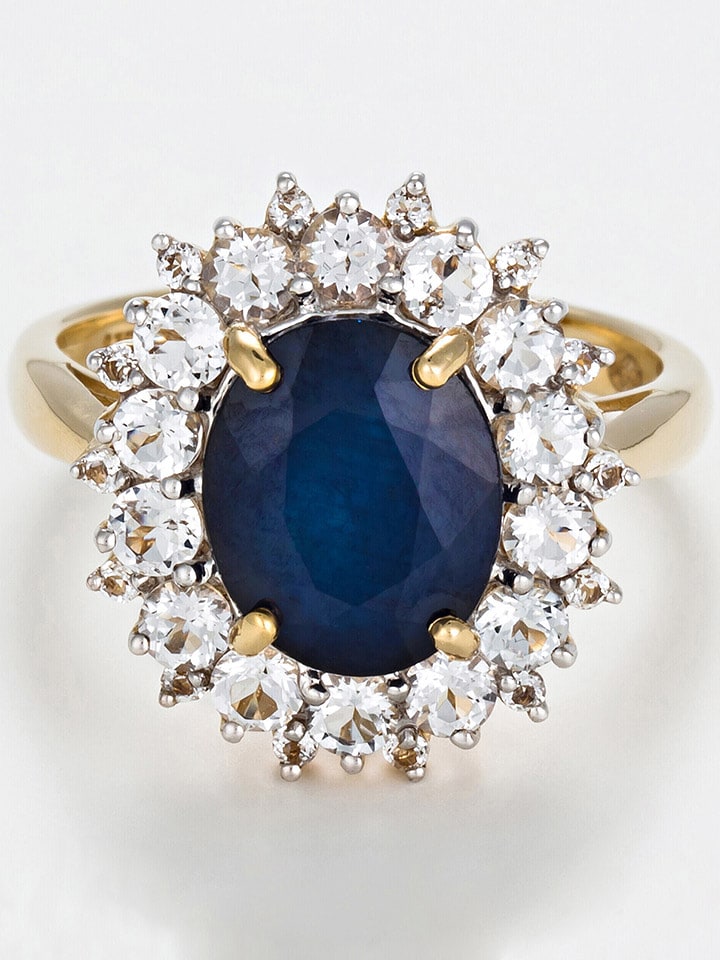DIAMANTA Złoty pierścionek "Soleil Bleu" z topazami i szafirem rozmiar: 50