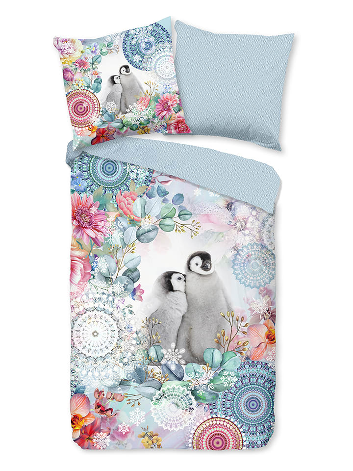 Hip Komplet pościeli flanelowej "Rachna" w kolorze błękitnym ze wzorem rozmiar: 140x200/220 cm